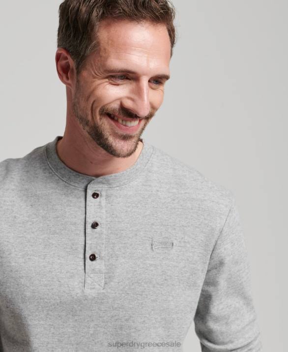 vintage λογότυπο από οργανικό βαμβάκι, κεντημένο henley top άνδρες είδη ένδυσης γκρί Superdry L02L1543