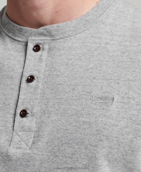 vintage λογότυπο από οργανικό βαμβάκι, κεντημένο henley top άνδρες είδη ένδυσης γκρί Superdry L02L1543