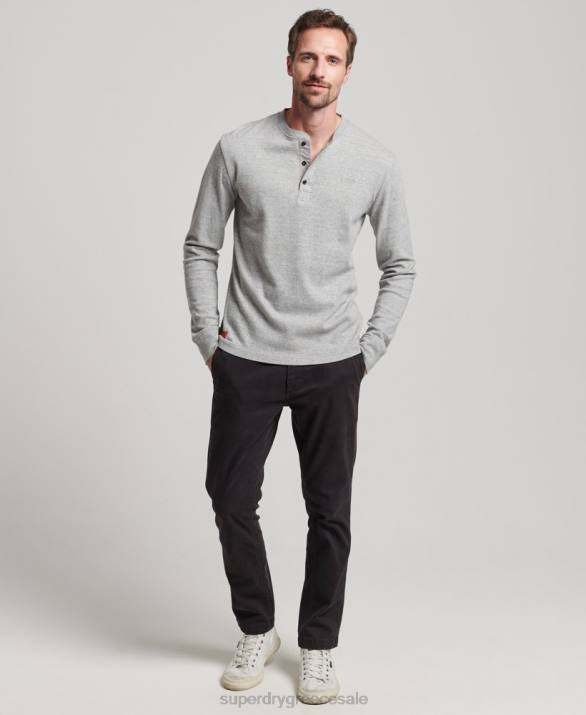 vintage λογότυπο από οργανικό βαμβάκι, κεντημένο henley top άνδρες είδη ένδυσης γκρί Superdry L02L1543