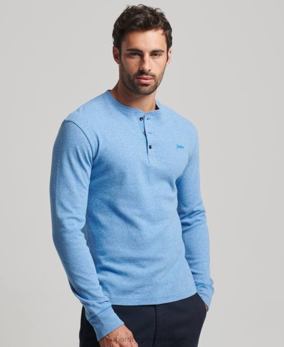 vintage λογότυπο από οργανικό βαμβάκι, κεντημένο henley top άνδρες είδη ένδυσης μπλε Superdry L02L1556
