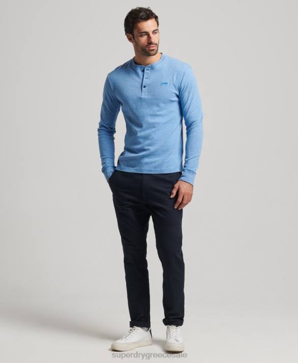 vintage λογότυπο από οργανικό βαμβάκι, κεντημένο henley top άνδρες είδη ένδυσης μπλε Superdry L02L1556