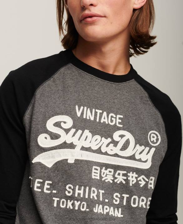 vintage λογότυπο κατάστημα raglan μακρυμάνικο μπλουζάκι άνδρες είδη ένδυσης σκούρο γκρι Superdry L02L86