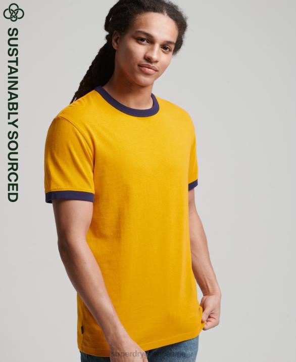 vintage χαλαρό ringer t-shirt από οργανικό βαμβάκι άνδρες είδη ένδυσης χρυσός Superdry L02L4933
