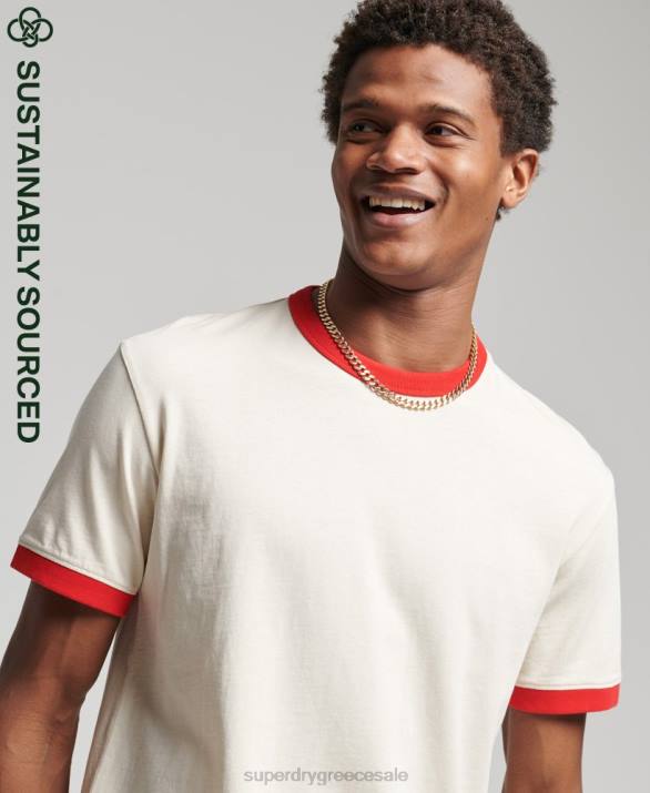 vintage χαλαρό ringer t-shirt από οργανικό βαμβάκι άνδρες είδη ένδυσης κρέμα Superdry L02L4957