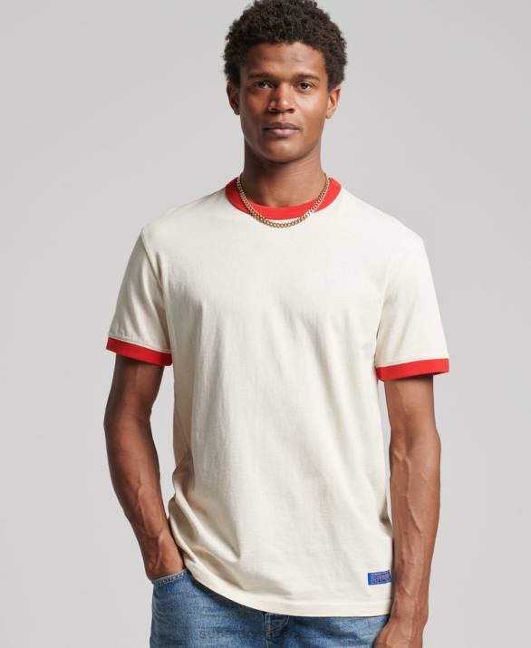 vintage χαλαρό ringer t-shirt από οργανικό βαμβάκι άνδρες είδη ένδυσης κρέμα Superdry L02L4957