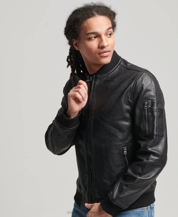 δερμάτινο bomber jacket άνδρες είδη ένδυσης μαύρος Superdry L02L4753