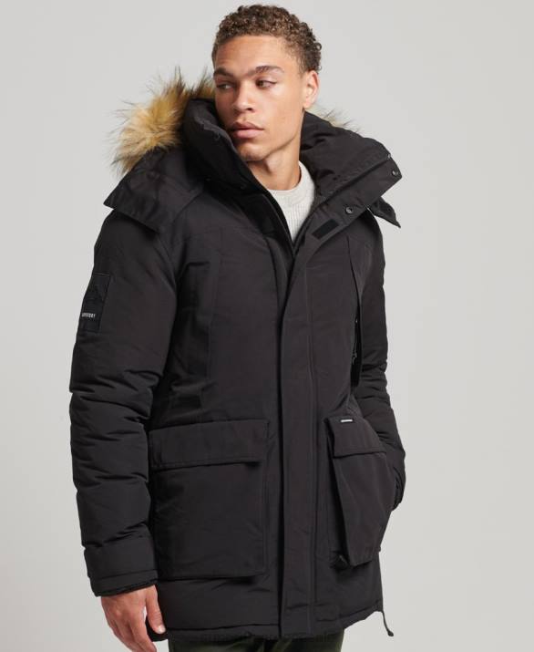 Μπουφάν everest parka με κουκούλα από ψεύτικη γούνα άνδρες είδη ένδυσης μαύρος Superdry L02L4613