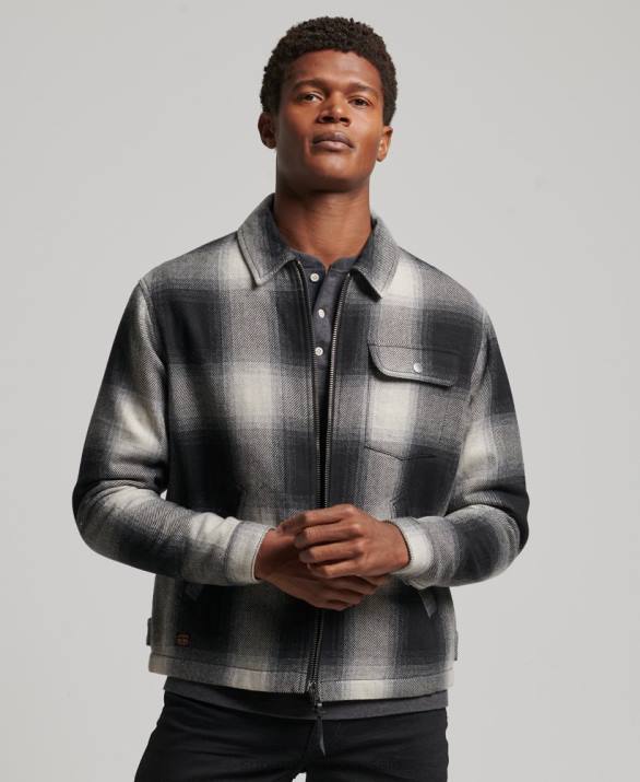 vintage μάλλινο σακάκι Harrington άνδρες είδη ένδυσης μαύρος Superdry L02L4594
