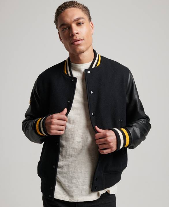 vintage κολεγιακό πανεπιστήμιο bomber jacket άνδρες είδη ένδυσης σκούρο γκρι Superdry L02L927