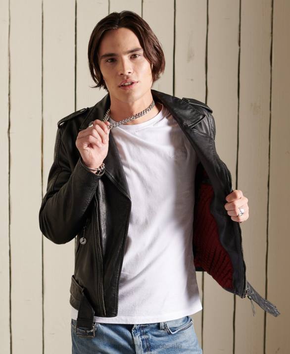 vintage δερμάτινο moto biker jacket άνδρες είδη ένδυσης μαύρος Superdry L02L4784
