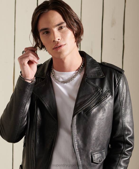vintage δερμάτινο moto biker jacket άνδρες είδη ένδυσης μαύρος Superdry L02L4784