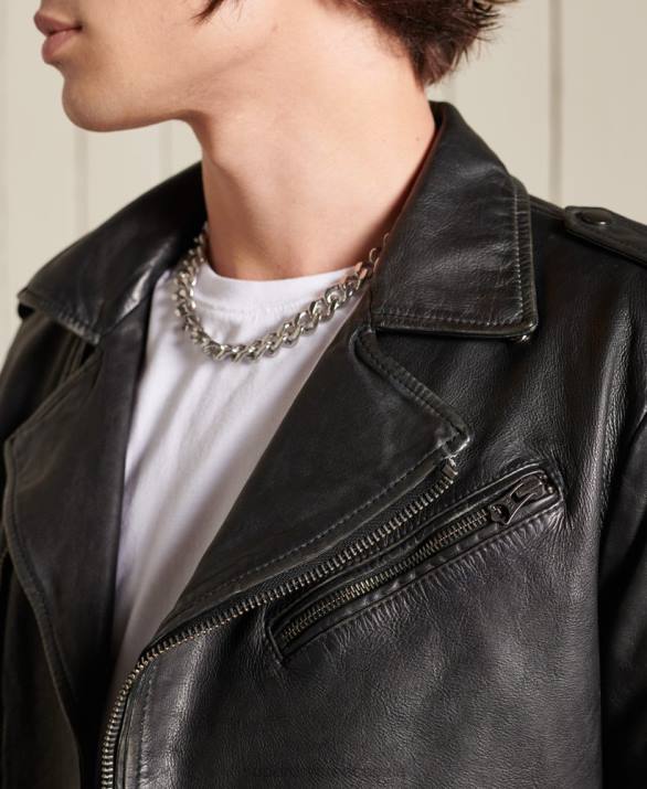 vintage δερμάτινο moto biker jacket άνδρες είδη ένδυσης μαύρος Superdry L02L4784