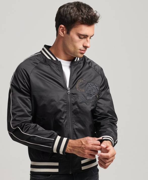 vintage τζάκετ sukajan bomber άνδρες είδη ένδυσης σκούρο γκρι Superdry L02L4459