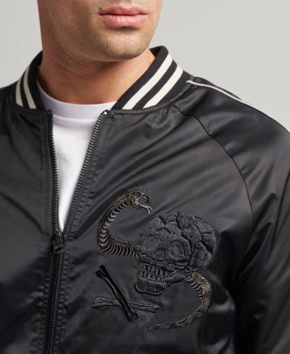 vintage τζάκετ sukajan bomber άνδρες είδη ένδυσης σκούρο γκρι Superdry L02L4459
