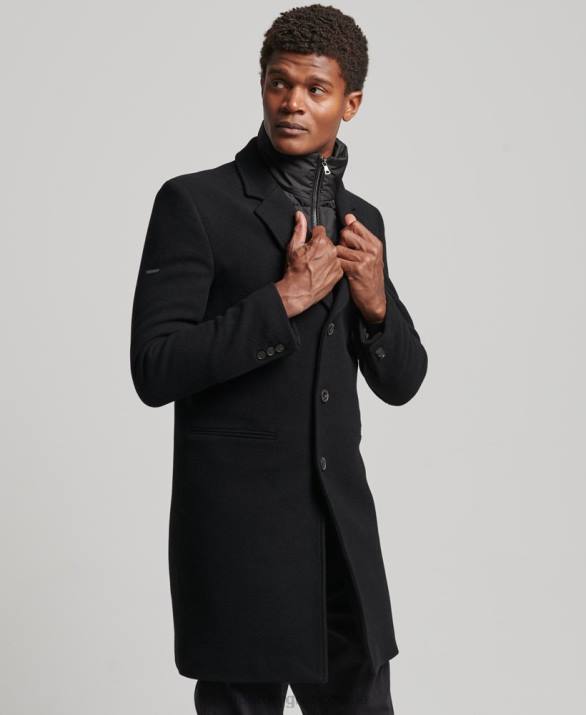 αποσπώμενη επένδυση μάλλινο παλτό πόλης άνδρες είδη ένδυσης μαύρος Superdry L02L1117