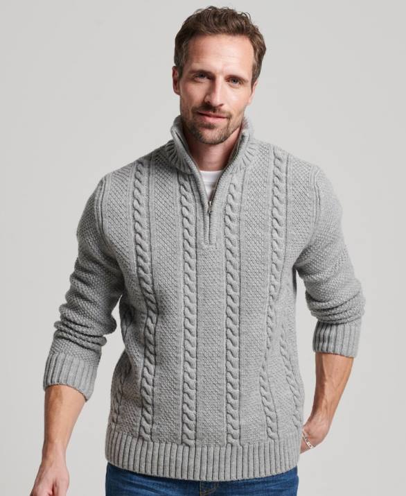 vintage jumper jacob henley άνδρες είδη ένδυσης ανοιχτό γκρι Superdry L02L1275